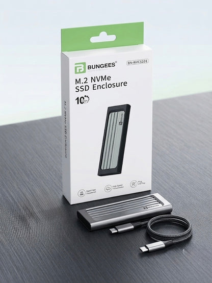 Bungees M.2 NVMe Enclosure, 10Gbps Aluminum External Hard Drive Case for NVMe PCIe M-Key (M+B Key) in Size 2280 2260 2242 2230 SSDs, Includes Dual Cable (USB TO C / C TO C), UASP Trim, Tool-Free (SSD not Included)