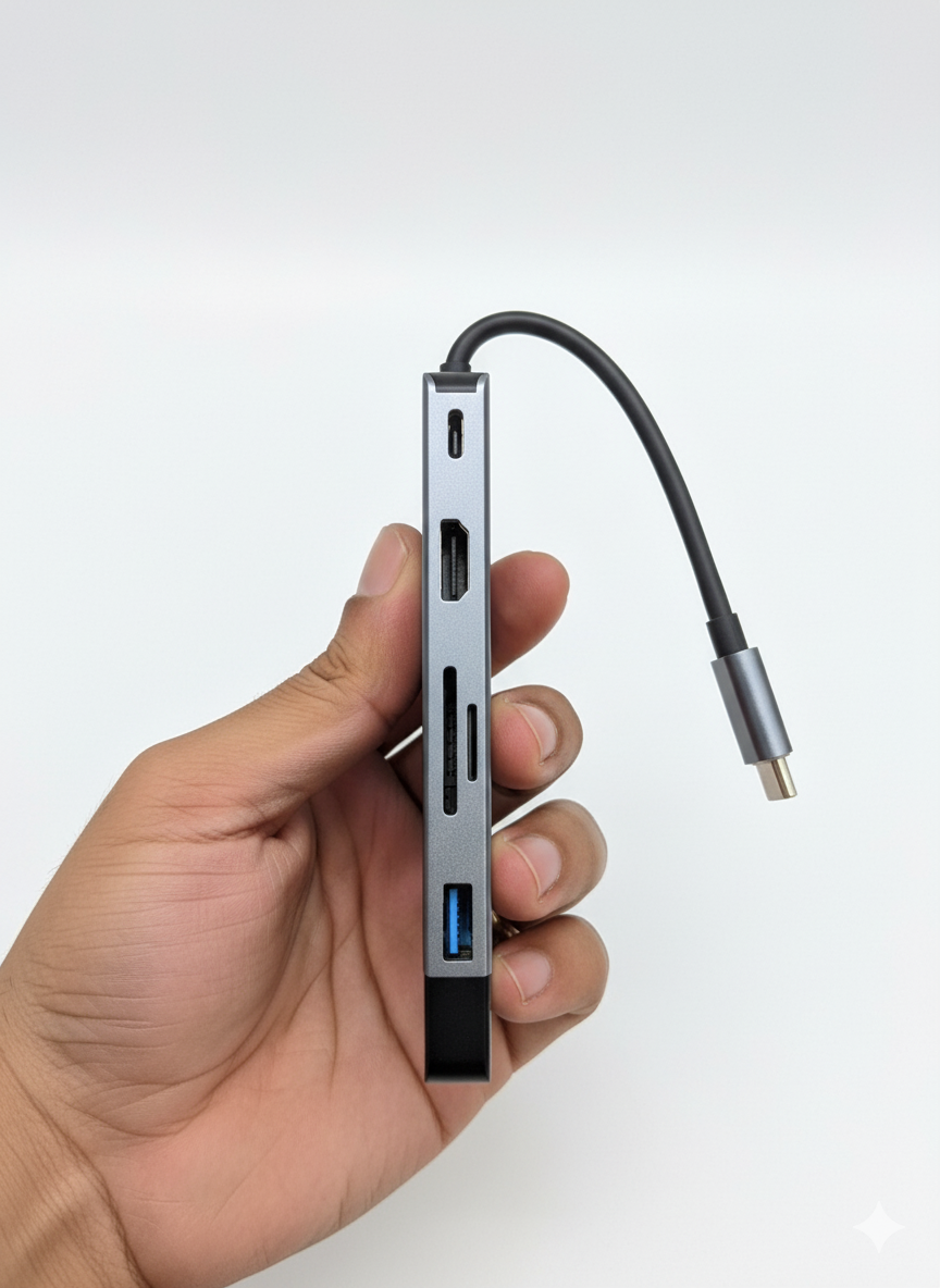 Type-C Multi-Function Adapter | Type-C Hub with 1 x HDMI, 1 X CARD READER, 1 X USB C PD PORT and 2 X USB 3.0 PORTS