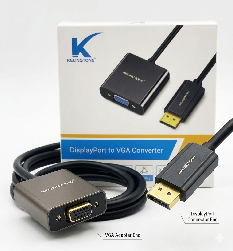 Kelingtone DisplayPort (DP) To VGA Female Adapter Converter for PC/Laptop/Projector/HDTV | 3 Years Warranty