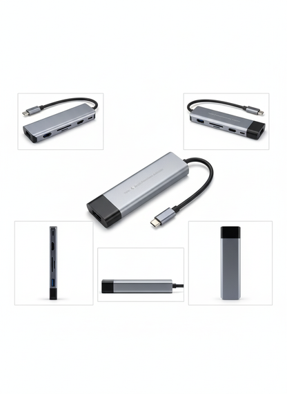 Type-C Multi-Function Adapter | Type-C Hub with 1 x HDMI, 1 X CARD READER, 1 X USB C PD PORT and 2 X USB 3.0 PORTS