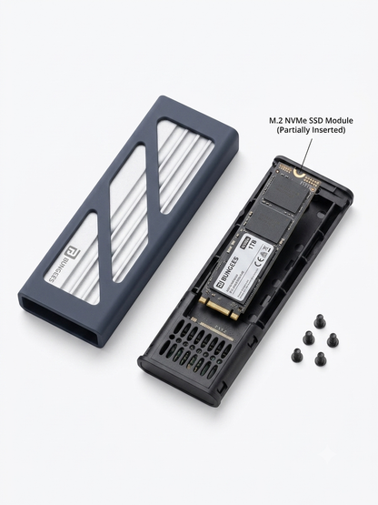 Bungees M.2 NVMe Enclosure, 10Gbps Aluminum External Hard Drive Case for NVMe PCIe M-Key (M+B Key) in Size 2280 2260 2242 2230 SSDs, Includes Dual Cable (USB TO C / C TO C), UASP Trim, Tool-Free (SSD not Included)