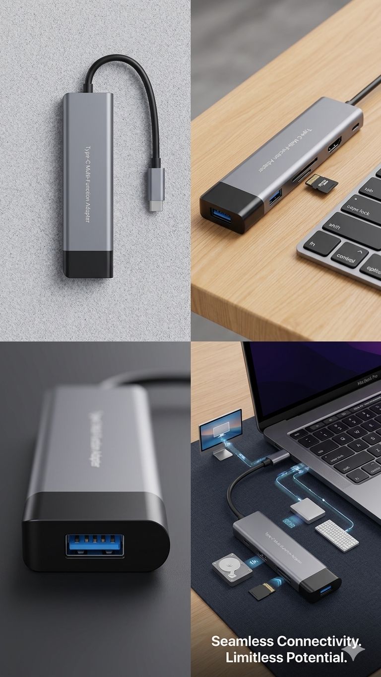 USB Type-C Hub with 1 x HDMI, 1 X CARD READER, 1 X USB C PD PORT and 2 X USB 3.0 PORTS For Macbook, HP, Dell, Lenovo and other models