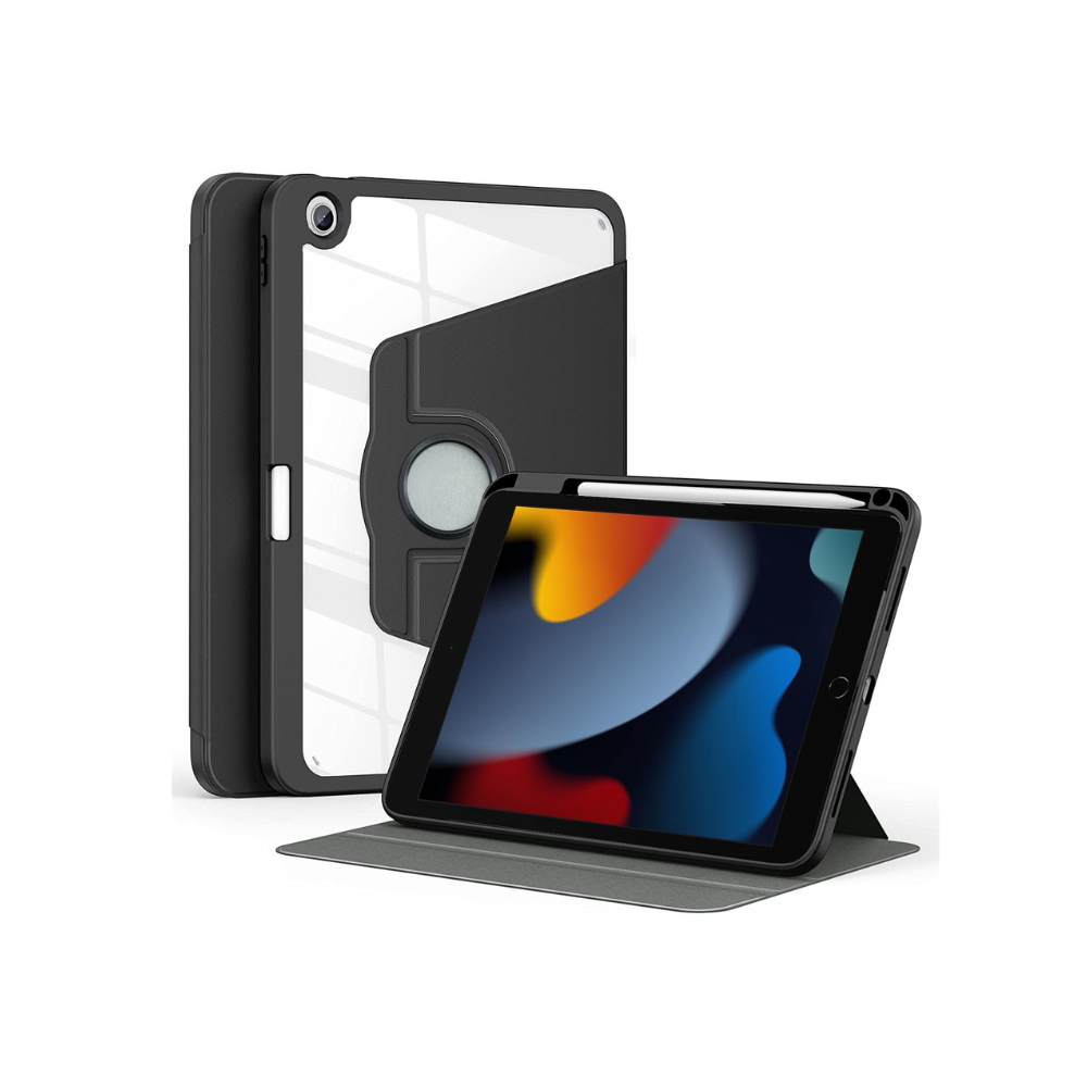 Cover for iPad 9.7 Cover Case, 360 Degree Rotatable Smart Flip Case Cover for Apple iPad 9.7 inch 2018/2017 5th 6th Generation Air 1 Air 2, Transparent Back with Pencil Holder