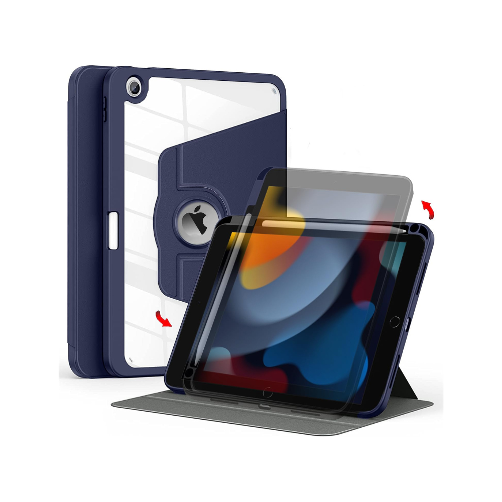 Cover for iPad 9.7 Cover Case, 360 Degree Rotatable Smart Flip Case Cover for Apple iPad 9.7 inch 2018/2017 5th 6th Generation Air 1 Air 2, Transparent Back with Pencil Holder