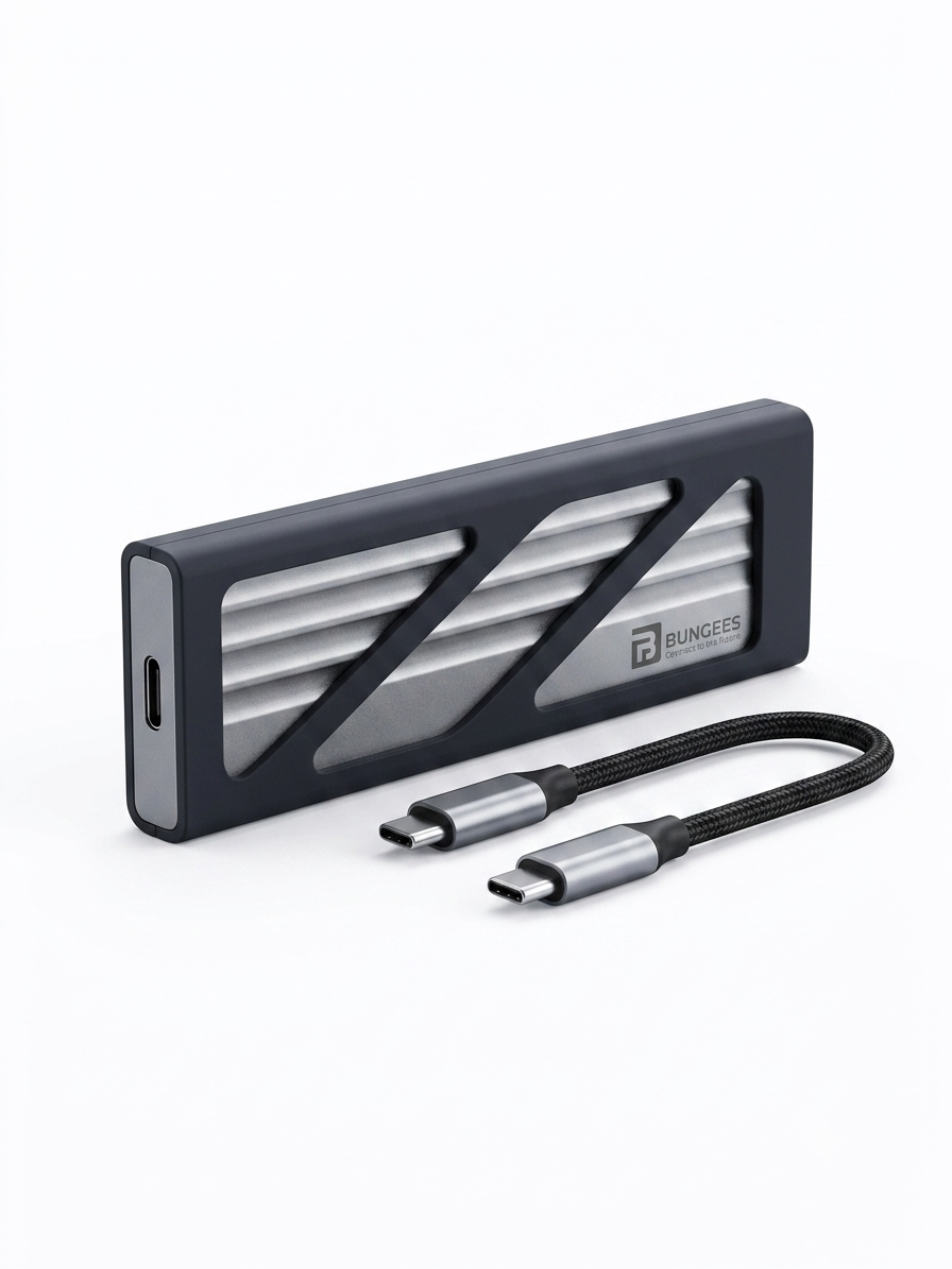 Bungees M.2 NVMe Enclosure, 10Gbps Aluminum External Hard Drive Case for NVMe PCIe M-Key (M+B Key) in Size 2280 2260 2242 2230 SSDs, Includes Dual Cable (USB TO C / C TO C), UASP Trim, Tool-Free (SSD not Included)