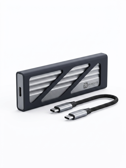 Bungees M.2 NVMe Enclosure, 10Gbps Aluminum External Hard Drive Case for NVMe PCIe M-Key (M+B Key) in Size 2280 2260 2242 2230 SSDs, Includes Dual Cable (USB TO C / C TO C), UASP Trim, Tool-Free (SSD not Included)