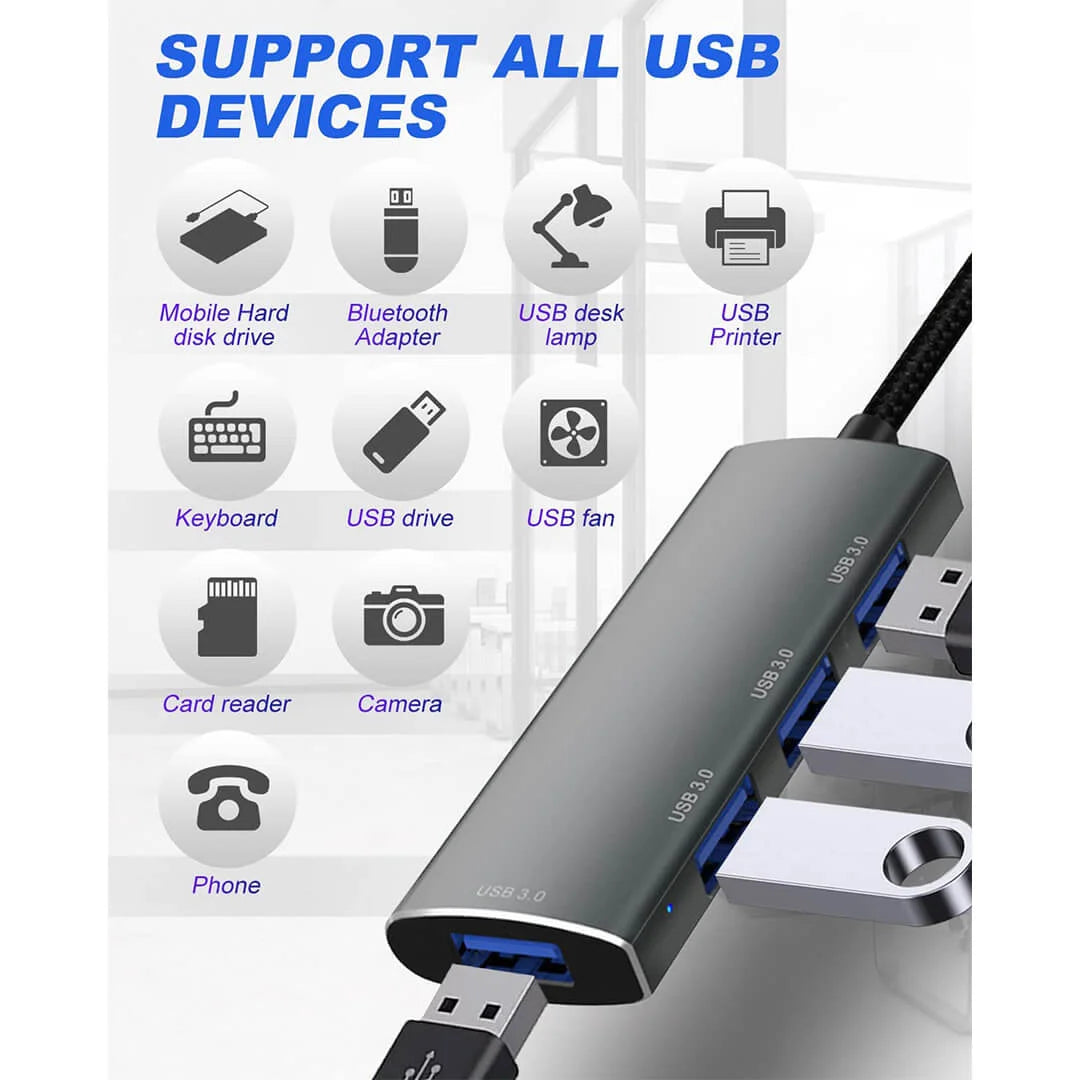 High Speed 4 Port USB Hub 3.0 Multi Usb Splitter for HP Lenovo Xiaomi Macbook Pro