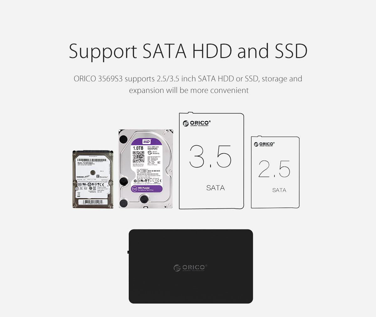 ORICO 3.5 inch / 2.5 inch HDD SATA 3.0 Tool Free Hard Drive Enclosure
