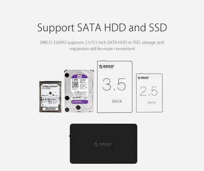 ORICO 3.5 inch / 2.5 inch HDD SATA 3.0 Tool Free Hard Drive Enclosure