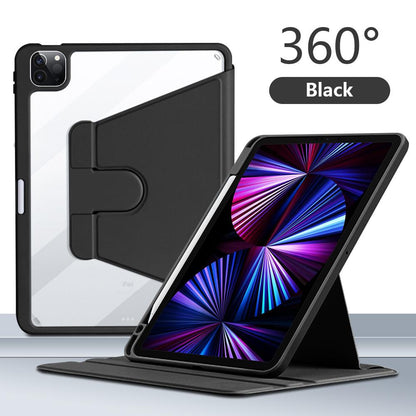 New 360° Rotation Transparent Case for iPad Air 11 inch M4/M3/M2 2026/2025/2024, Air 5th/4th Gen 10.9" & Pro 11 inch 2022 4th/3rd Gen case Cover, 360 Degree Rotatable Smart Flip Cover Transparent Back with Pencil Holder, Black