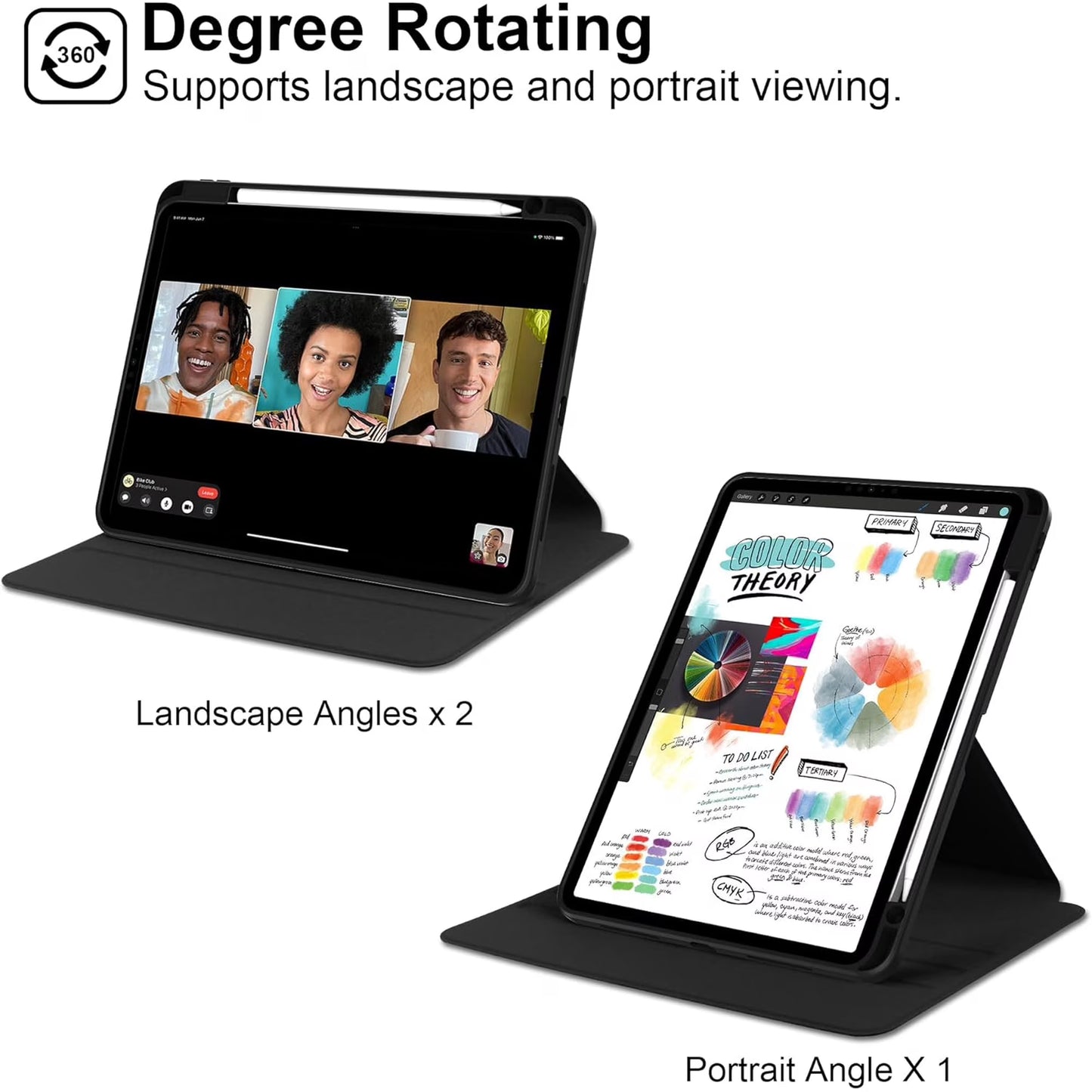 New 360° Rotation Transparent Case for iPad Air 11 inch M4/M3/M2 2026/2025/2024, Air 5th/4th Gen 10.9" & Pro 11 inch 2022 4th/3rd Gen case Cover, 360 Degree Rotatable Smart Flip Cover Transparent Back with Pencil Holder, Black