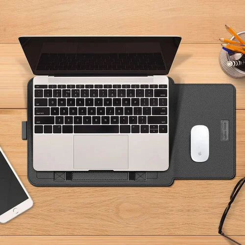 Leather Laptop Sleeve with Case Stand Feature, Mouse and Charger case, Compatible with MacBook 13 inch 14 inch All Models