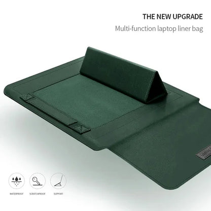 Leather Laptop Sleeve with Case Stand Feature, Mouse and Charger case, Compatible with MacBook 13 inch 14 inch All Models