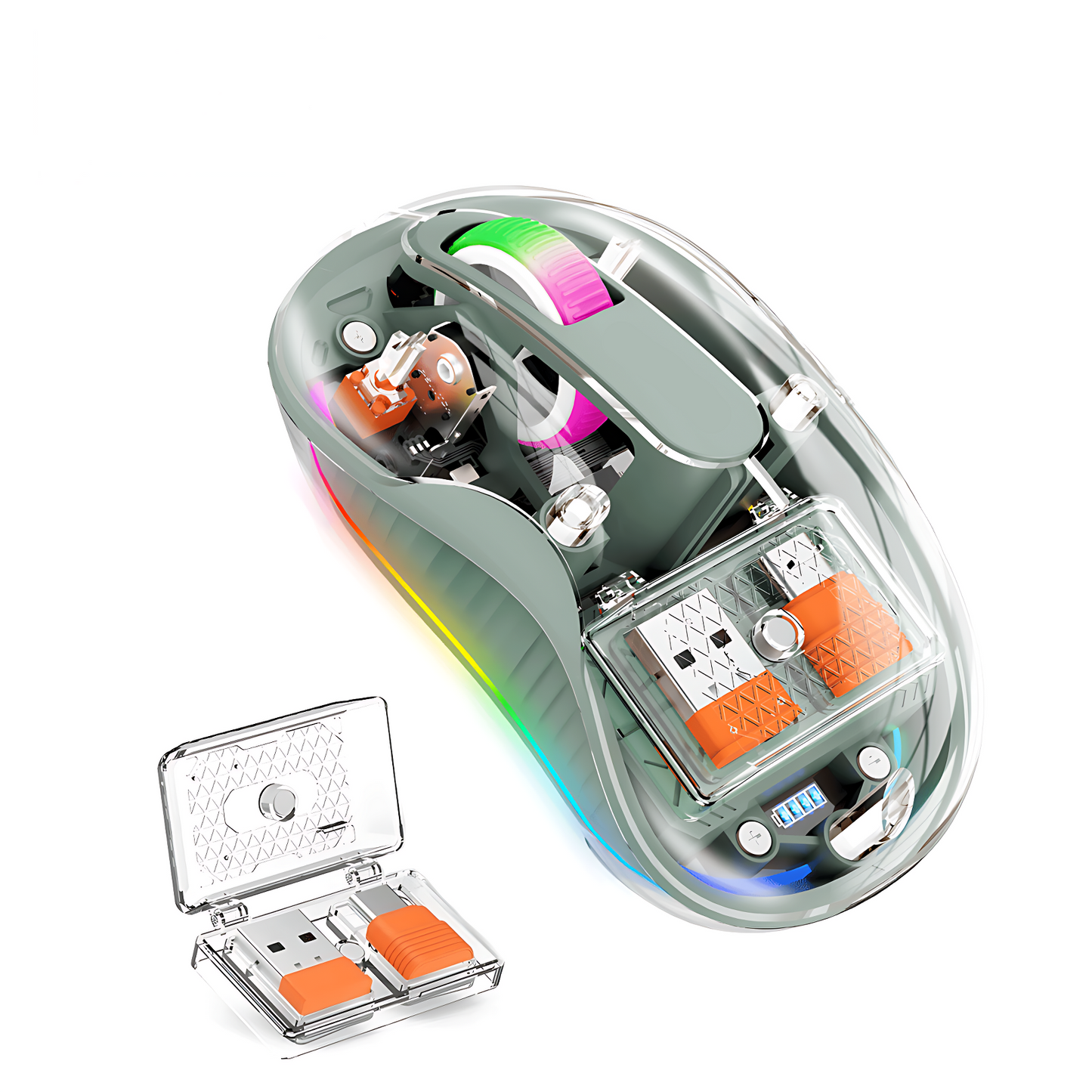 Transparent Wireless Mouse, Tri-Mode (Dual Bluetooth+2.4GHz), USB-C Receiver Ideal for MacBook/Laptops/PC, Rechargeable, Portable, Silent, Clear Mice for Business Trips & Office