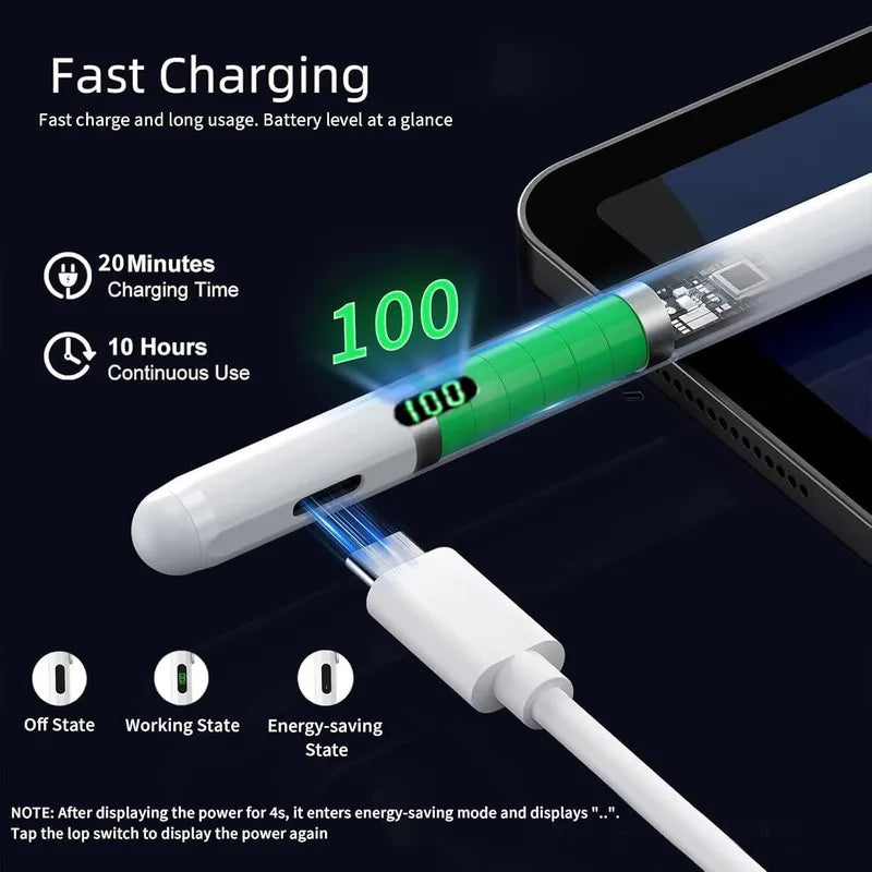Active Stylus Pencil with Palm Rejection Compatible for iPad 2018 or Later, Pencil for iPad with Palm Rejection, Rechargeable Stylus for iPad 2018-2022