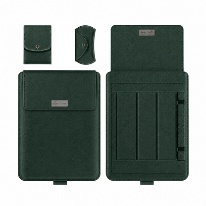 Leather Laptop Sleeve with Case Stand Feature, Mouse and Charger case, Compatible with MacBook 13 inch 14 inch All Models