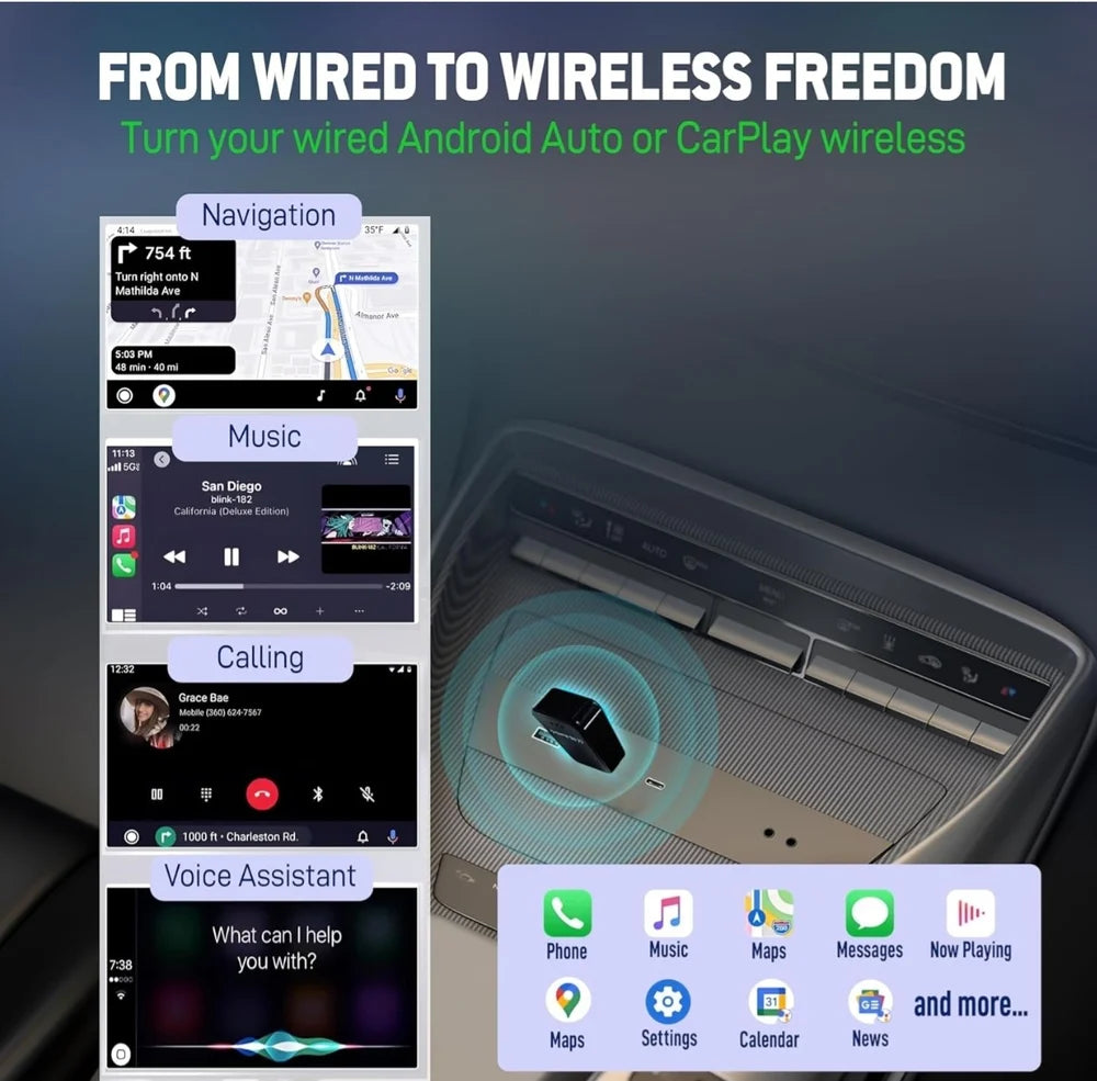 2 in 1 Airlink Wireless CarPlay Adapter | Android Auto Adapter for Car | Convert Wired to Wireless,Bluetooth Connectivity for Cars, OEM Installed Wired Android Auto/CarPlay (Black)