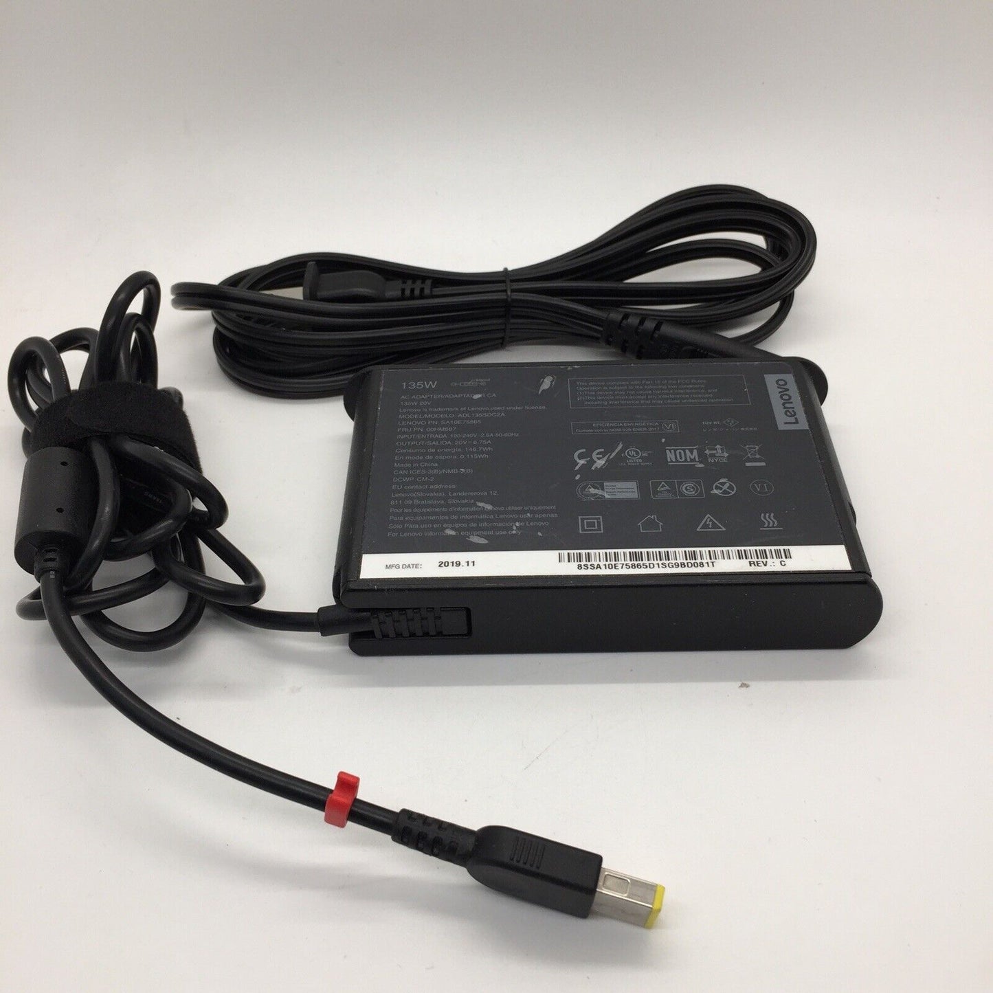 OEM Lenovo 20V 6.7A 135W Slim Tip AC Adapter for Lenovo ThinkPad P1 20MD, Lenovo ThinkPad P1 20ME, Lenovo ThinkPad X1 Extreme 20MG -  With Power Cable