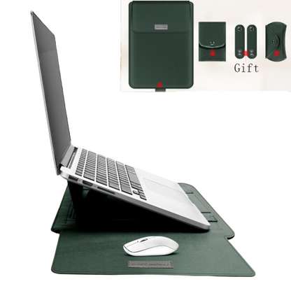 (Grey) Laptop Leather Sleeve with Case Stand Feature, Mouse and Charger case, Compatible with MacBook 13 inch 14 inch All Models