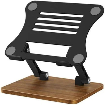 (Grey) Metal Laptop Stand | Mechanical Base Adjustable Height Notebook Stand | Compatible Portable Desktop Bamboo Aluminum and Wooden Portable Laptop Stand with 360 Rotating Lifting Base Holder