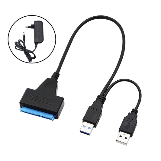 USB TO SATA ADAPTER, USB 3.0 to SATA III Hard Drive Adapter Cable, SATA to USB 3.0 Adapter Cable for 2.5/3.5 inch SSD & HDD Dual USB with 12V/2A DC Port.