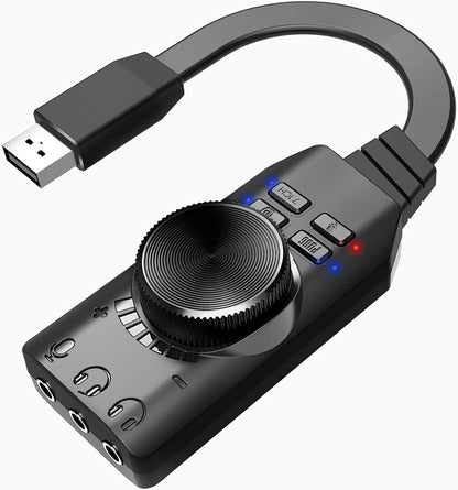 GS3 Mark II Virtual 7.1 Channel USB Sound Card Adapter, Microphone and 3.5mm Dual Headphone Audio Jack Stereo Sound Card Converter, Including PUBG and League of Legends Sound Effects